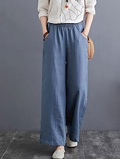 abordables Pantalón liso de lino y algodón-Mujer Pantalones de lino y algodón pantalones Ropa de calle Casual Longitud total Cintura Media Plano Bolsillo Cintura elástica Al Aire Libre Cómodo Ropa Cotidiana Noche Albaricoque Negro Azul Morado