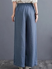 abordables Pantalón liso de lino y algodón-Mujer Pantalones de lino y algodón pantalones Ropa de calle Casual Longitud total Cintura Media Plano Bolsillo Cintura elástica Al Aire Libre Cómodo Ropa Cotidiana Noche Albaricoque Negro Azul Morado