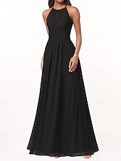 cheap Bridesmaid Dresses-A-Line Bridesmaid Dress Halter Neck Sleeveless Elegant Floor Length Chiffon with Pleats / Ruching