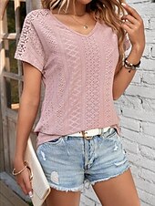 abordables T-shirt uni-Femmes T-shirt Uni Mode Moderne Occasionnel Manche Courte Col en V Hauts Réguliers Quotidien Week-end Œillet Noir Blanche Jaune Rose Claire Été
