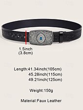 abordables Ceintures pour hommes-Ceinture western en similicuir pour homme avec boucle gravée vintage et pierre précieuse bleue, style cowboy pour rodéo, événements en plein air et tenue décontractée