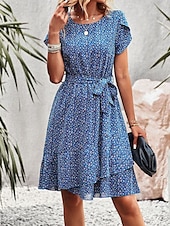 ieftine Rochii Boho-Pentru femei Rochie Mini Rochie florala Rochie Boho Rochie imprimata Modă Clasic Modern Vacanță Concediu Ieșire Fit regulat Floare Manșon scurt Stil Nautic Roșu-aprins Albastru piscină Maro Trifoi