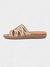 cheap Slide Sandals-Women's Bronze Multi-Strap Flat Slide Sandals – Bohemian Style Open Toe Slippers for Daily Wear, Travel, and Vacation