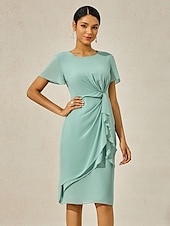 abordables Robes moulantes de soirée-Femmes Robe Midi Robe à Plusieurs Couches Élégant Formel Papillon robe demoiselle d honneur Cocktail Coupe régulière Uni Manche Courte Col ras du cou Vert cendré Été