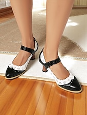 cheap Victorian &amp; Edwardian-Women's 1900s Edwardian Vintage Gatsby Mary Jane Shoes-Green and White Leather Cutout Heels with Scalloped Edge, Perfect for Historical Costumes, Retro Parties, and Daily Wear