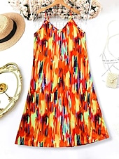 abordables Art &amp; Design Robe-Femmes Mini Robe Robe trapèze Robe d&#039;été Robe Nuisette Vacances Occasionnel Coupe régulière Graphique Bloc de Couleur Abstrait Sans manches Col en V Bleu Orange Été Printemps