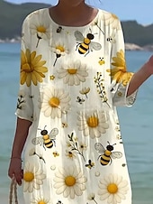 ieftine Rochii florale-Pentru femei Rochie Maxi Rochie de schimb Vacanță Casual Boho În aer liber Ieșire Potrivire Largă Floral Lungime Manșon 3/4 Crewneck Galben Vară