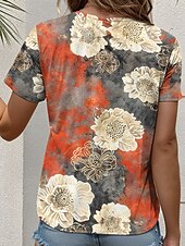 abordables T-shirt floral-Femmes T-shirt Fleuri Graphique ancien Élégant Classique Manche Courte Col ras du cou Col rond Hauts Réguliers Quotidien Imprimé Orange Été