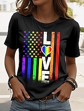 tanie Humor &amp; Cytaty koszulka-T-shirt damski LGBT Pride Parade Pride Rainbow z grafiką styl retro klasyczny krótki rękaw okrągły dekolt regularne topy codzienny nadruk na weekend czarny lato wiosna
