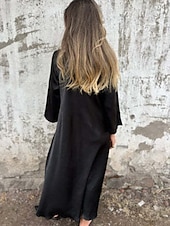 abordables concevoir des robes en coton et lin-Femmes Robe Longue Maxi Robe Robes en polycoton et lin texturé Robe Décontractée Robe d&#039;été Classique Moderne Quotidien Week-end Coupe régulière Uni Manche 3/4 Col en V Noir Marron clair Grise Été