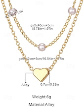 abordables Collier pour femme-Ensemble collier et bracelet pendentif cœur en or pour femme – chaîne délicate à plusieurs niveaux avec perles, bijoux romantiques élégants pour cadeaux, mariages et usage quotidien