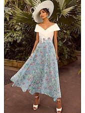 abordables Robes de cocktail-Robe cocktail en satin rose floral ligne A brodée robe élégante invitée de mariage longueur cheville manches courtes épaule dénudée ornée de sequins avec robes pailletées