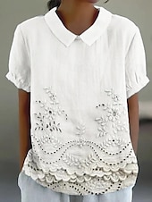 billige Blomstrete topper-Dame Bluse Blomstret Grafisk Elegant Årgang Stilfull Kortermet Skjortekrage Vanlige topper Arbeid Daglig Trykt mønster Hvit Rosa Blå Sommer Vår