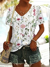 abordables T-shirt floral-Femmes T-shirt A Ombre Graphique Plantes Mode Hawaïen Occasionnel Manche Courte manche longue Col en V Hauts Réguliers Quotidien Sortir Week-end Imprimé Blanche Vert Claire Bleu Violet Été Printemps