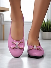 preiswerte Ballerinas für Damen-Damen-Lackleder-Schleifen mit Strass-Detail – klassische Slip-On-Schuhe für erwachsene Frauen, perfekt fürs Büro, tägliche Besorgungen, Abendessen und Feiertagstreffen