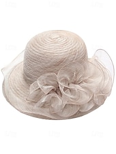 abordables Chapeaux pour femmes-Chapeau de paille élégant à large bord pour femme avec des accents de ruban et de perles, parfait pour les fêtes de jardin d&#039;été, les événements en plein air et les mariages