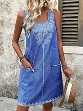levne Neformální květinové šaty-Dámské Mini šaty Boho šaty Šaty s potiskem Módní Moderní Dovolená Denní Jdeme ven Běžný Květiny Bez rukávů Do U Námořnická modř Léto