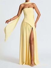 preiswerte Abschlusskleider-Damen Langes Kleid Maxikleid Weißes Kleid Abschlusskleid Partykleid Mode Party Abendgesellschaft Ausgehen Normale Passform Einfach Ärmellos Trägerlos Weiß Gelb Wein Marineblau Sommer