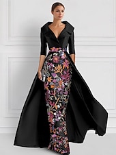 cheap GREEN-Green Embroidered Floral A-Line Evening Gown Elegant Dress Formal Wedding Floor Length Half Sleeve Shirt Collar Satin with Slit Appliques 2025