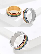 economico Gioielli da uomo-Anello girevole arcobaleno LGBT da uomo - anello in acciaio inossidabile con design twist, accessorio alla moda per festival, abbigliamento quotidiano e celebrazioni LGBTQ+