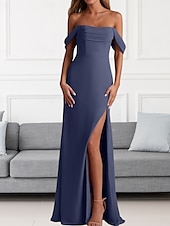 economico Abiti da damigella-Abito da Damigella A-Line Collo a V Manica Lunga Elegante Treno di Spazzata  Strascico Chiffon con Pieghe  Volant