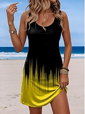 economico Arte &amp; Design Abiti-Per donna Mini Abito Vestito Estivo Abito a trapezio Abito a spalle scoperte Vacanza Casual Boho Feste Spiaggia Ombre Grafico Senza Maniche Collo a U Bianco Giallo Rosso Blu Estate