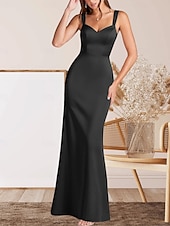 cheap Floor Length-Mermaid / Trumpet Mother of the Bride Dress Wedding Guest Elegant Minimalist V Neck Floor Length Satin Sleeveless with Ruching