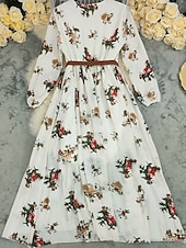 billige Boho-kjoler-Dame Lang kjole Maxikjole Boho-kjole Western kjole Mote Moderne utendørs Feriereise Ut på byen Normal Blomsternål i krystall Langermet V-hals Elfenben Sommer