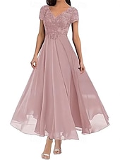 preiswerte Bodenlänge-A-Linie Brautmutterkleid Elegant V Ausschnitt Bodenlang Polyester Kurzarm mit Einfarbig 2025