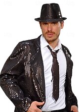 abordables Cravates et nœuds papillon pour hommes-Cravate de soirée à paillettes pour homme – cravate réglable en satin scintillant pour bal, danse, représentation sur scène, discothèque et événements costumés