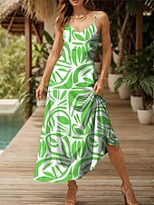 cheap Floral Dress-Women&#039;s Maxi Dress A Line Dress Summer Dress Slip Dress Elegant Vacation Casual Regular Fit Floral Graphic Geometric Sleeveless V Neck Spaghetti Strap Red Blue Purple Orange Summer Spring