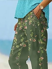 abordables Pantalon droit-Femmes Jambe large Élégant Vacances ancien Longueur complète Taille haute Fleuri Graphique Impression Respirant Doux Micro-Élastique Extérieur Quotidien Vert forêt Vert lucide Été Printemps Coupe
