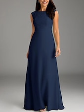 cheap Floor Length-A-Line Mother of the Bride Dress Wedding Guest Elegant Minimalist Crew Neck Floor Length Chiffon Lace Cap Sleeve with Lace Buttons