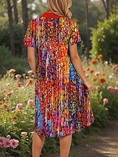 ieftine Rochie Artă și Design-Pentru femei Rochii Midi Rochie A line Rochie de vară Vacanță Casual Stiluri de Plajă Dată Rochie de vară Fit regulat Grafic Geometric Abstract Manșon scurt Rever Galben Roșu-aprins Albastru piscin