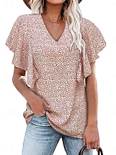 abordables T-shirt floral-Femmes T-shirt Fleuri Mode Élégant Moderne Manche Courte Col en V Hauts Réguliers Quotidien Week-end Jaune Rose Claire Rouge Vert Été