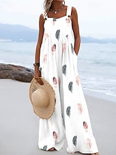 preiswerte lässige Overalls-Damen Jumpsuit Latzhose Streetwear Blumenmuster Ärmellos U-Ausschnitt Taschendruck Alltag Ausgehen Regular Fit Rosa Braun Beige Sommer