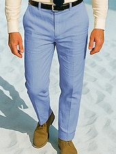 baratos Magro-Homens Social Calças de linho Calças chinês Botões Bolsos Tecido Conforto Formal Festa Trabalho Moda Estilo Clássico Branco Cáqui Micro-Elástica