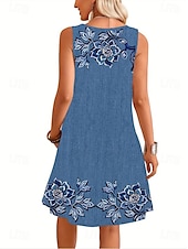 preiswerte Einfaches Kleid-Damen Minikleid Sommerkleid A Linie Kleid Urlaub Lässig Täglich Normale Passform Grafik Einfach Ärmellos U-Ausschnitt Blau Dunkelblau Sommer