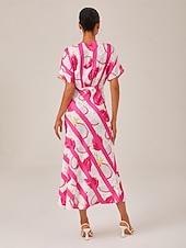abordables Robes de vacances-Femmes Féminin Robe Décontractée Robe Longue Maxi Robe Rose Claire Manche Courte Fruit Col en V Imprimé Été Col en V Vacances XS S M