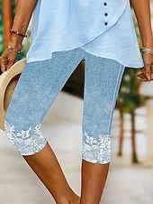 olcso grafikus alsók-Womens leggings capri nadrág magas rugalmasságú nyaralás divatos hawaii térd alatti közép derék virágos grafikus nyomtatás lélegző puha nyaralás alkalmi mindennapi tó kék fekete kék világoskék