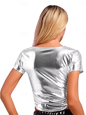 levne Topy-Retro 80. léta Trička Krátký top Disko Lesklý latexový patent Kov Maškarní kostým Dámské předvečer Všech svatých Karneval hudební festival Pride Parade Měsíc hrdosti Dospělé Tričko Léto