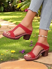 economico Sandali Comodi-sandali da donna con cinturino a T rosso - tacco comodo e design traforato, ideali per abbigliamento casual ed eventi estivi alla moda