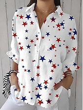 cheap Independence Day Top-Independence Day Women&#039;s Patriotic Fourth of July Shirt Graphic Flag Star Vintage Tropical Daily Long Sleeve Shirt Collar Regular Tops Work Daily Buttons Print White Pink Blue Summer Spring