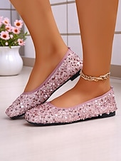 baratos Sapatilhas de mulher-sapatilhas femininas bege com lantejoulas - sapatilhas confortáveis e chiques para encontros diários e passeios casuais