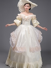abordables Robes-ancien Rococo Renaissance Maxi Robe Normal Juliette Princesse Mariée Plissé Volanté Princesse Col rond Déguisement Femmes Halloween Carnaval Mascarade Performance Soirée Halloween Adultes Toutes