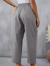 abordables Pantalon uni en coton et lin-Femmes Pantalon en coton et lin Slacks Mode Streetwear Longueur complète Naturel Uni Avec Poches Taille Élastique Confortable Sortir Week-end Chameau Noir Rose Bleu Été Coupe régulière