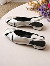 cheap Women&#039;s Flats-Women&#039;s Silver Open Toe Slingback Flats with Crisscross Design - Chic Daily Date Shoes for Modern Women