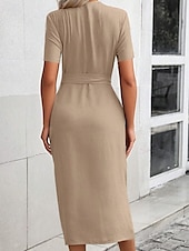 preiswerte Einfaches Kleid-Damen Midikleid Hemdblusenkleid Mode Modern Urlaub Ausgehen Wochenende Normale Passform Einfach Kurzarm Hemdkragen Schwarz Rosa Blau Khaki Sommer