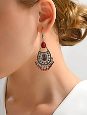 cheap Women's Earring-Women's Bohemian Teardrop Dangle Earrings – Vintage Tribal Style with Beaded Fringe, Lightweight Statement Jewelry for Parties and Festivals