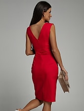 abordables Robe de cocktail-Femmes Mini Robe Robe moulante Anniversaire Coupe régulière Couleur Unie Sans manches Col en V Noir Rouge Bleu Violet Été